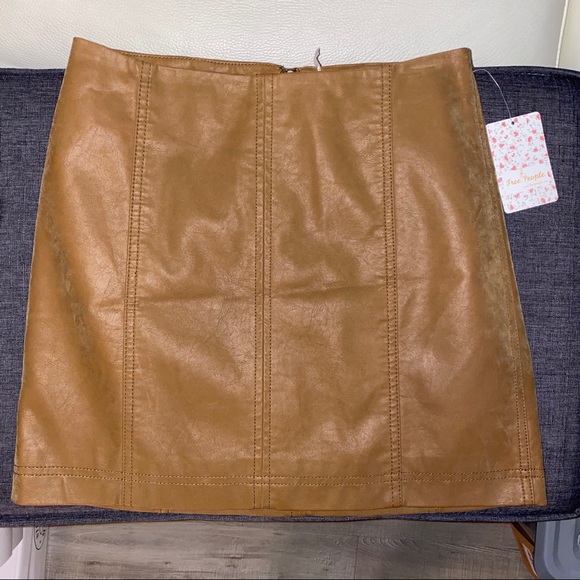 NWT FREE PEOPLE CHESTNUT LEATHER MINI SKIRT - Picture 4 of 7